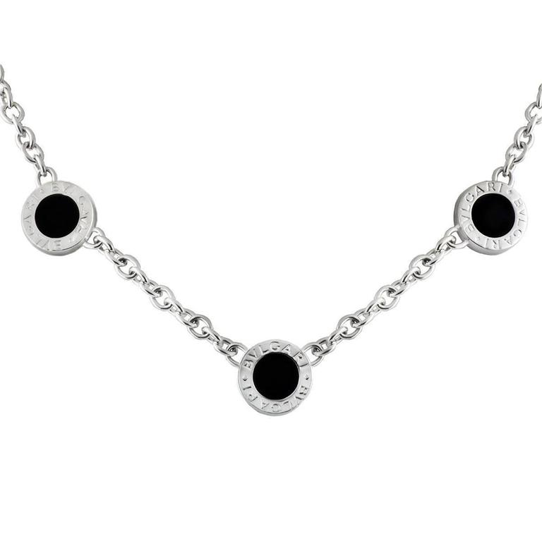 Bvlgari Bulgari Reversible 18 Karat White Gold Diamond Onyx 3 Circle Necklace