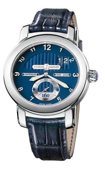 Ulysse Nardin Anniversary 160 Blue Dial 18Kt White Gold Blue Leather Men\'s Watch 1600-100