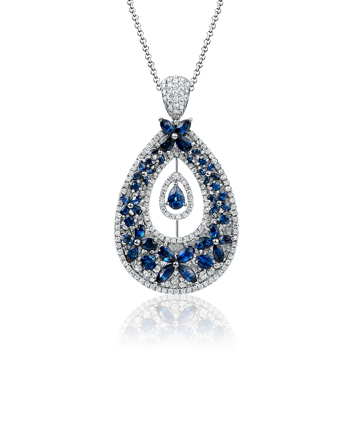 RalfDiamonds Blue Sapphire Butterfly Necklace 