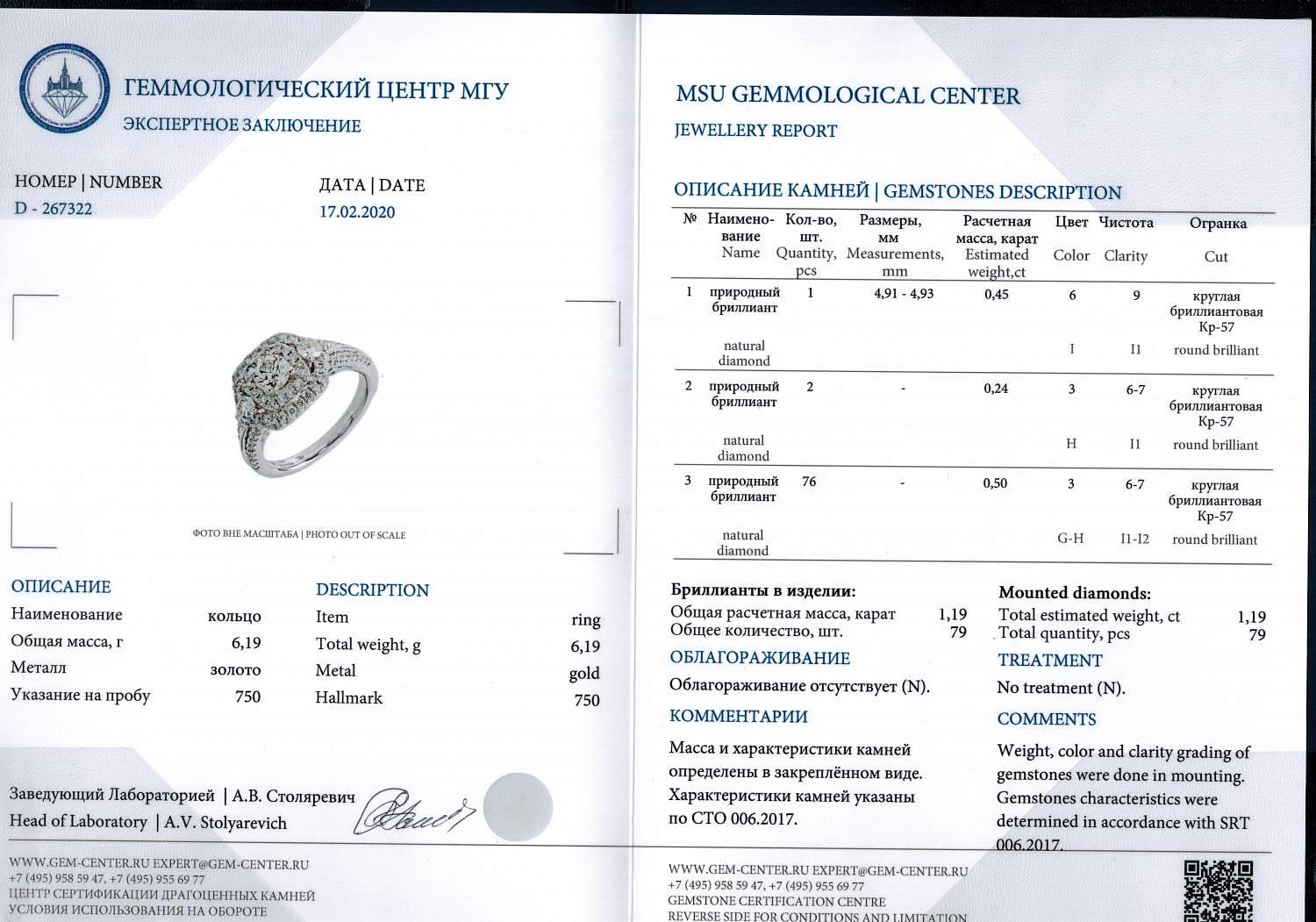 кольцо с бриллиантами 0,19 ct G-I/I1-I2