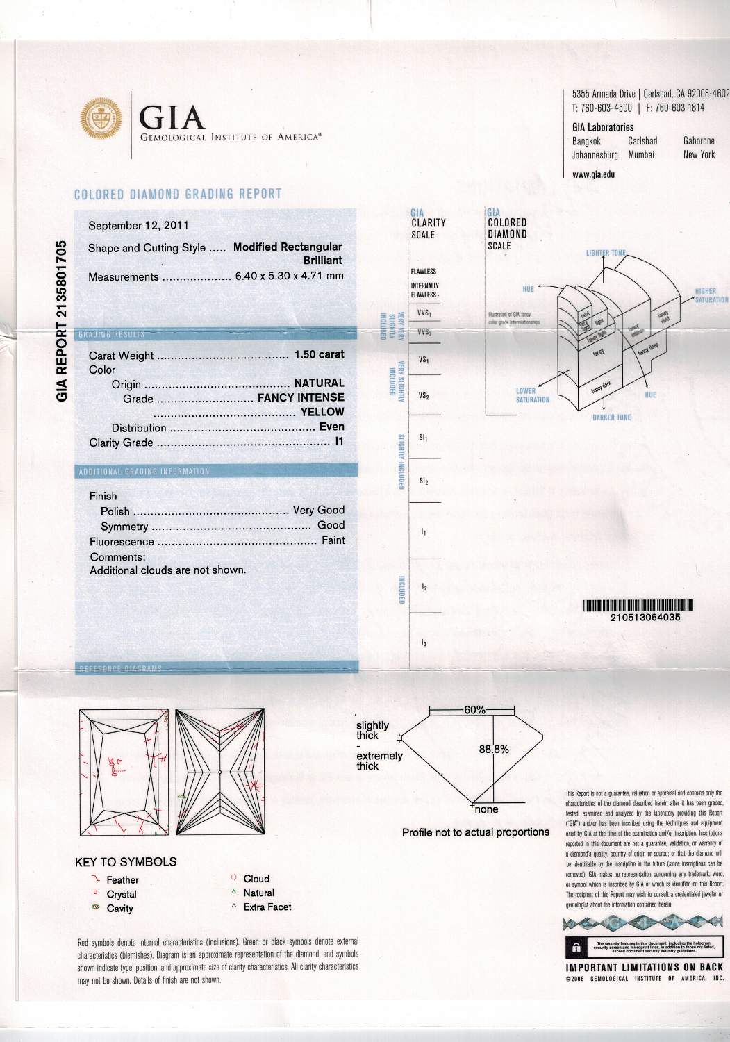 кольцо с бриллиантом 1,50ct FIY/I1